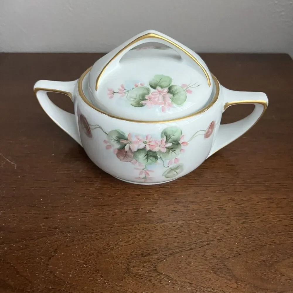 Imperial Austria Creamer & Covered Sugar Pink Floral Hand Painted Signed